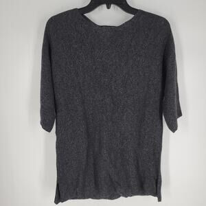 Eileen Fisher Black Grey Crewneck Half Sleeve Knit Sweater S